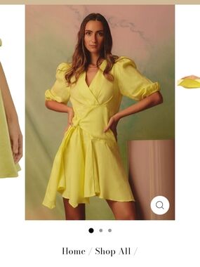 Puff-Sleeve Tie-Waist Mini Dress in Yellow